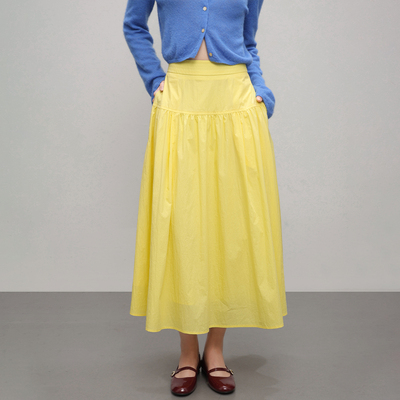 入微 RUWEI 蓝色半身裙女夏季新款大摆伞裙高腰中长款A字裙Q1358