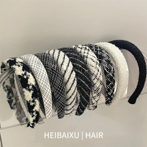 HEIBAIXU黑白压发圈简约织格子高颅顶宽边发箍海绵发窟小香风头箍