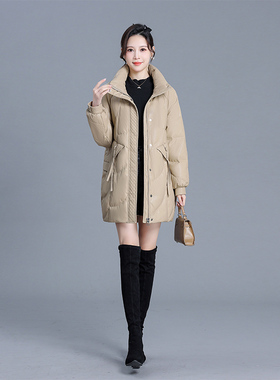 冬季OSY-23E7631时尚白鸭绒A版立领休闲显瘦皮羽绒服免洗中长款