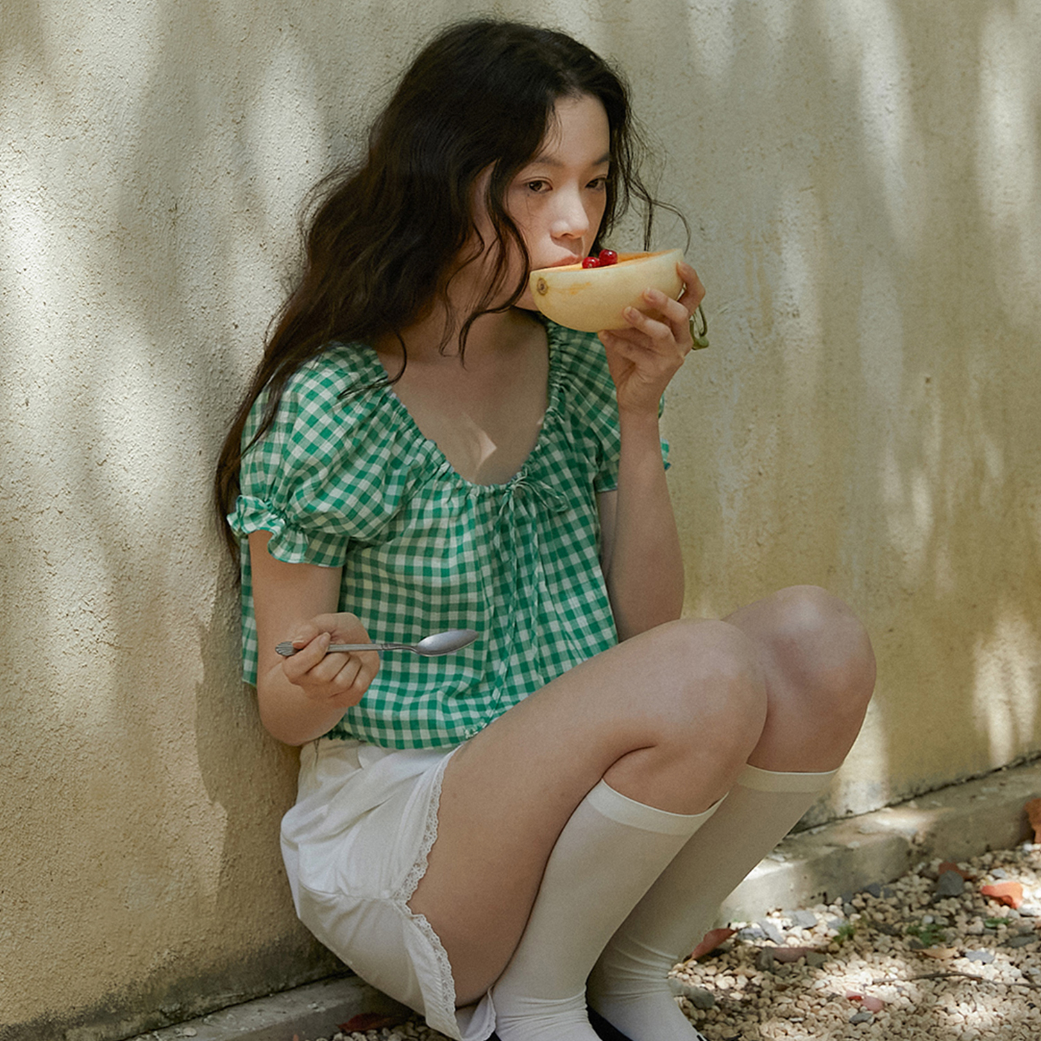 花苞袖打揽衬衫复古维希格法式