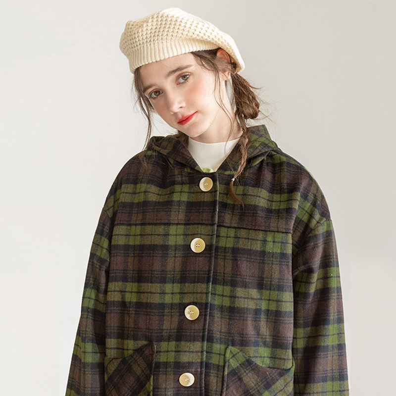 llano复古chic英伦连帽毛呢大衣