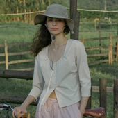 上衣衬衣女夏秋季 LLANO温柔U领衬衫 气质通勤复古盐系高级感五分袖