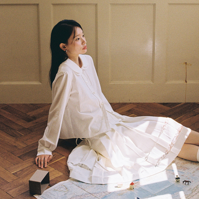 法式复古娃娃领长袖衬衫