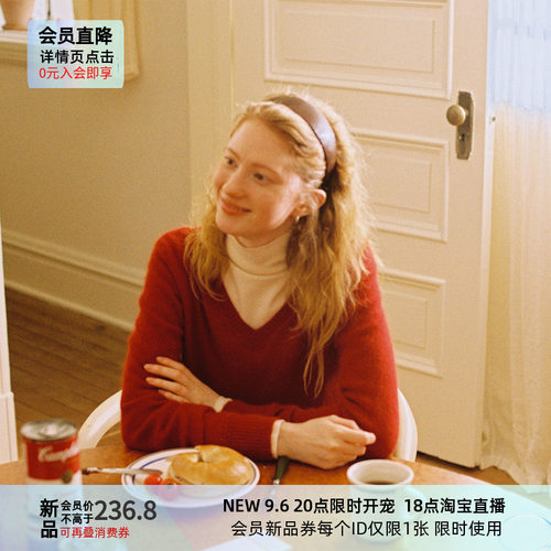LLANO绒毛感V领针织罩衫复古法式软糯温柔风短款毛衣长袖女秋冬季