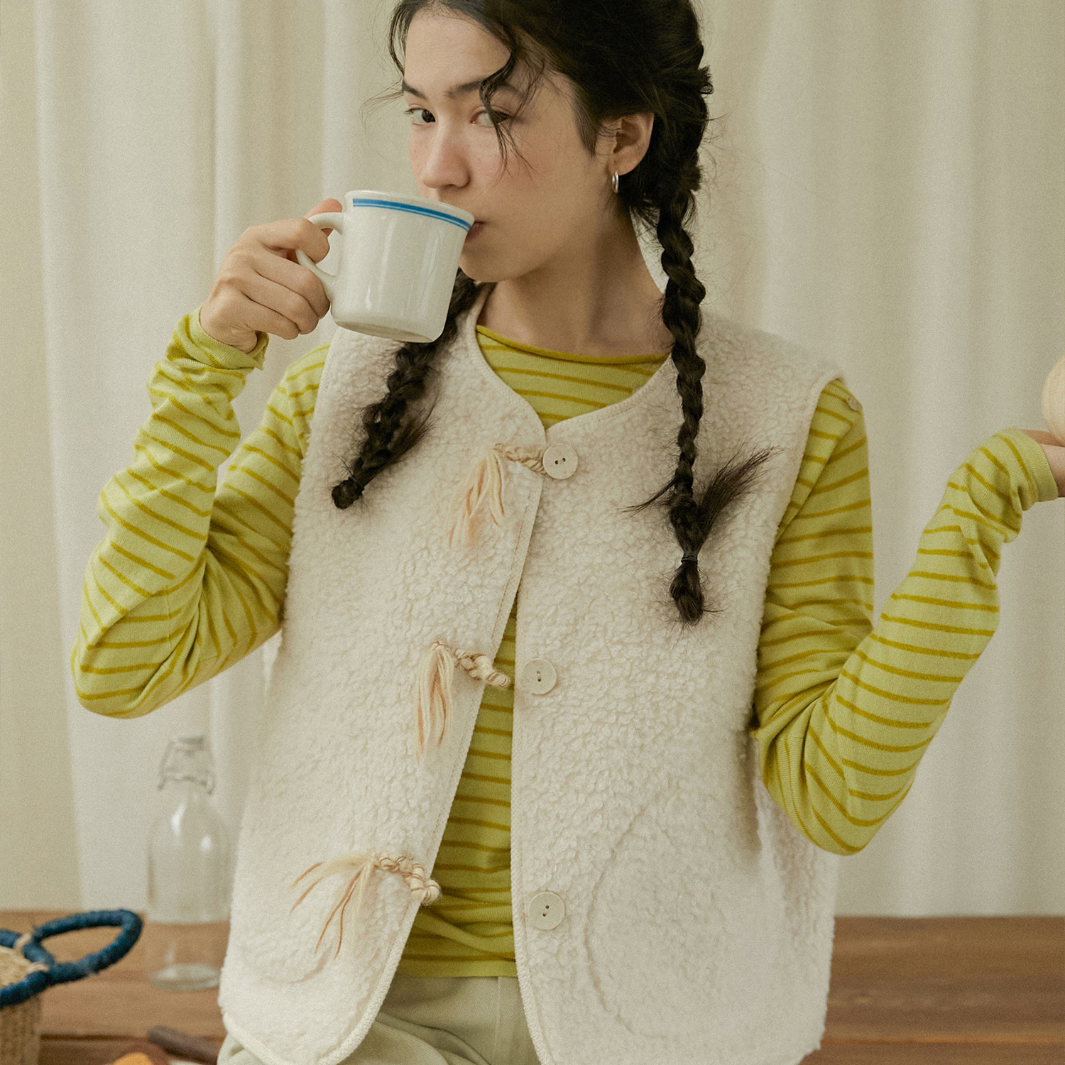 羊羔毛马甲背心复古叠穿上衣