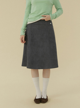 LLANO小A摆麂皮绒中裙半裙复古法式优雅半身裙小a裙子女装秋冬季