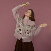 LLANO跳舞小马针织衫 费尔岛开衫 北欧复古新年毛衣上衣外套女秋冬