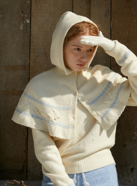 LLANO巴拉克拉法帽斗篷白色北欧甜美可爱保暖帽子显脸小女秋冬季