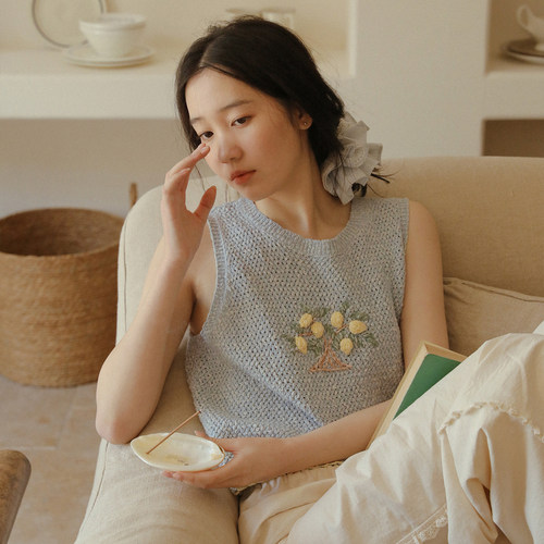 LLANO柠檬树手工针织马甲背心