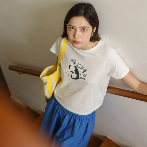 慵懒复古印花短袖T恤女夏季薄款
