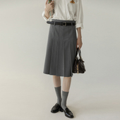 LLANO中腰两面穿百褶裙复古学院风气质A字裙半身裙中长款 裙子夏春
