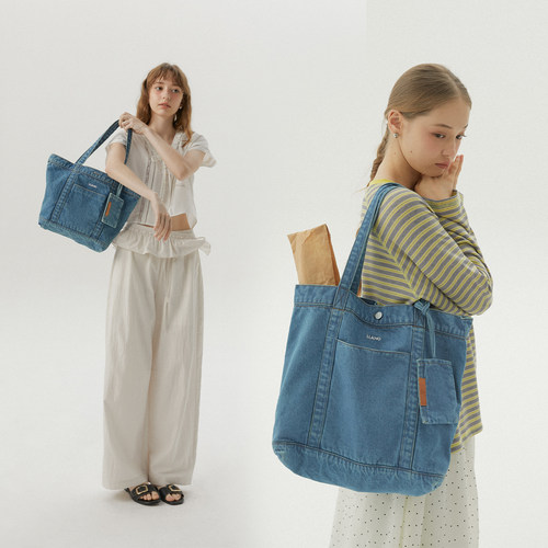 单肩牛仔托特包复古耐用百搭包