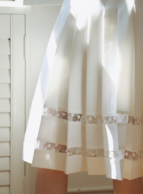 LLANO蕾丝百褶半身裙复古甜美轻宫廷风气质A字裙西装料裙子女秋冬