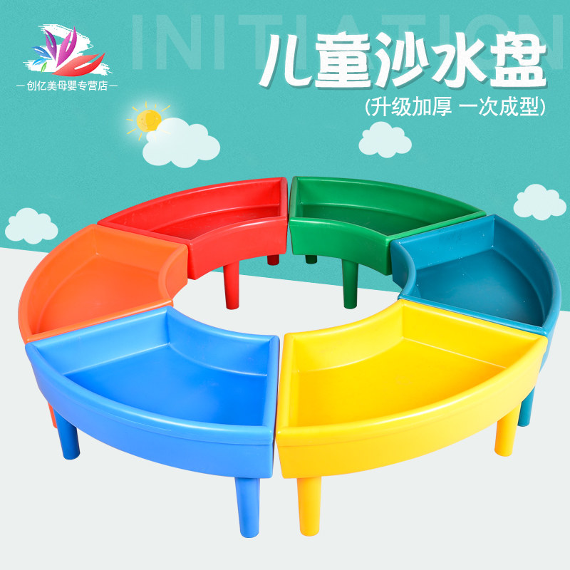 儿童沙滩戏水玩具幼儿园大沙池塑料沙水桌滚塑圆型组合沙水盘沙池图片