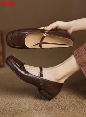 跟中43玛丽珍百搭跟法式-小码一字大码复古单鞋扣粗4031新款方头