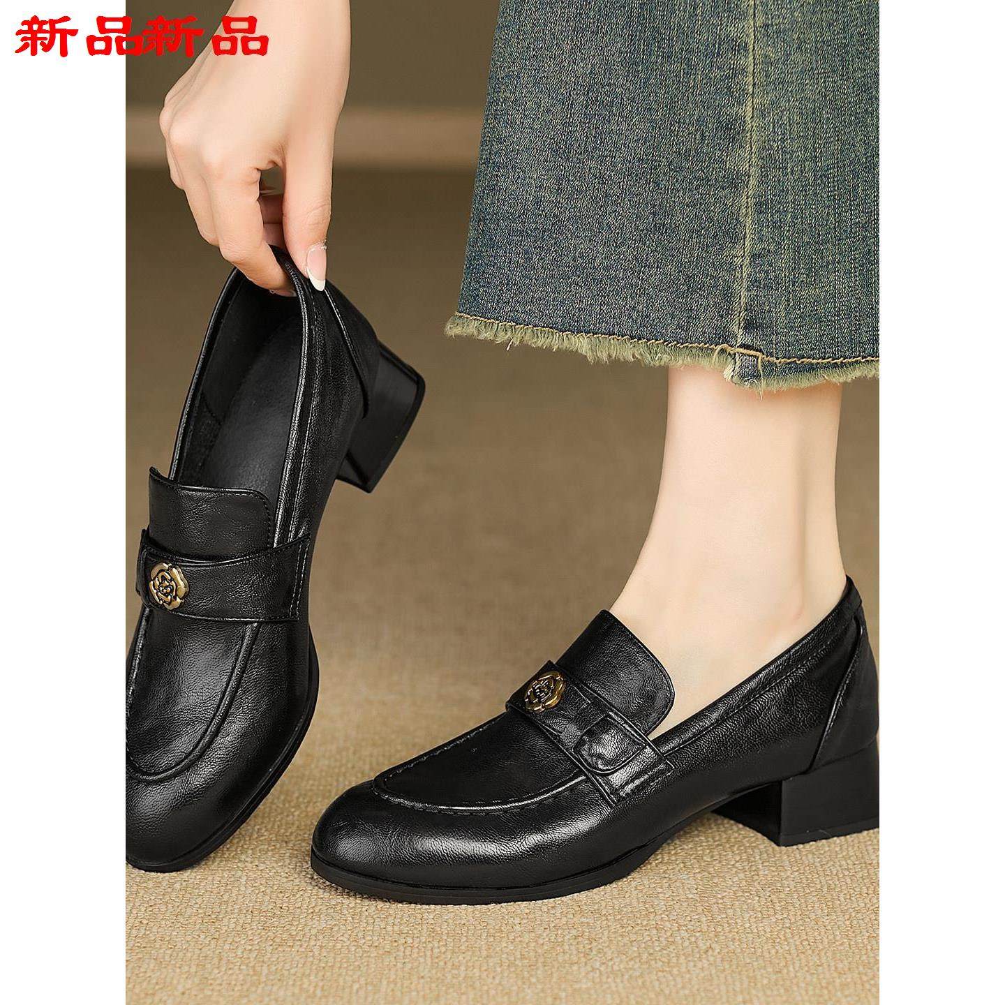 一舒适43脚蹬跟山茶花40豆豆粗大码通勤单鞋鞋乐福鞋-复古风女,女鞋,乐福鞋（豆豆鞋）,淘宝优惠券,粉丝福利购,淘宝优惠卷