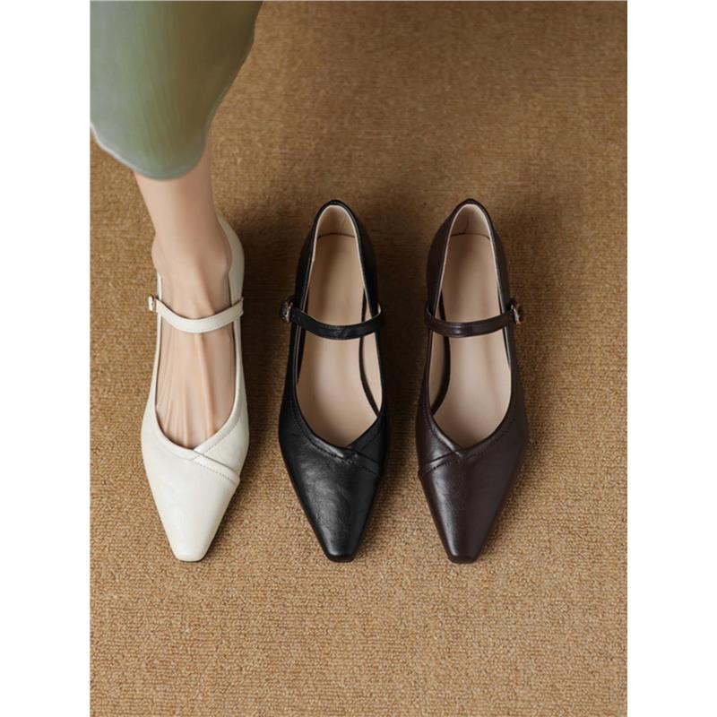 浅口尖头一字法式软皮单鞋一玛丽女鞋低大码43带跟3233珍41女小码