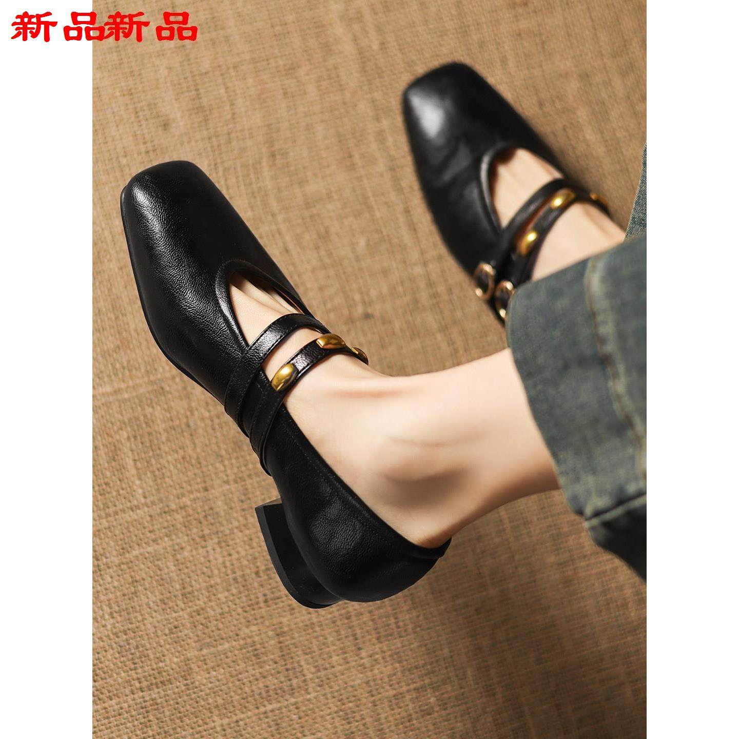 43中小码单鞋粗40女扣方头跟珍鞋大码浅口玛丽法式33-双排,女鞋,玛丽珍鞋,淘宝优惠券,粉丝福利购,淘宝优惠卷