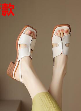 凉鞋胖脚女宽显脚432024新款脚鞋夏季女鞋跟复古大码法式41小中一