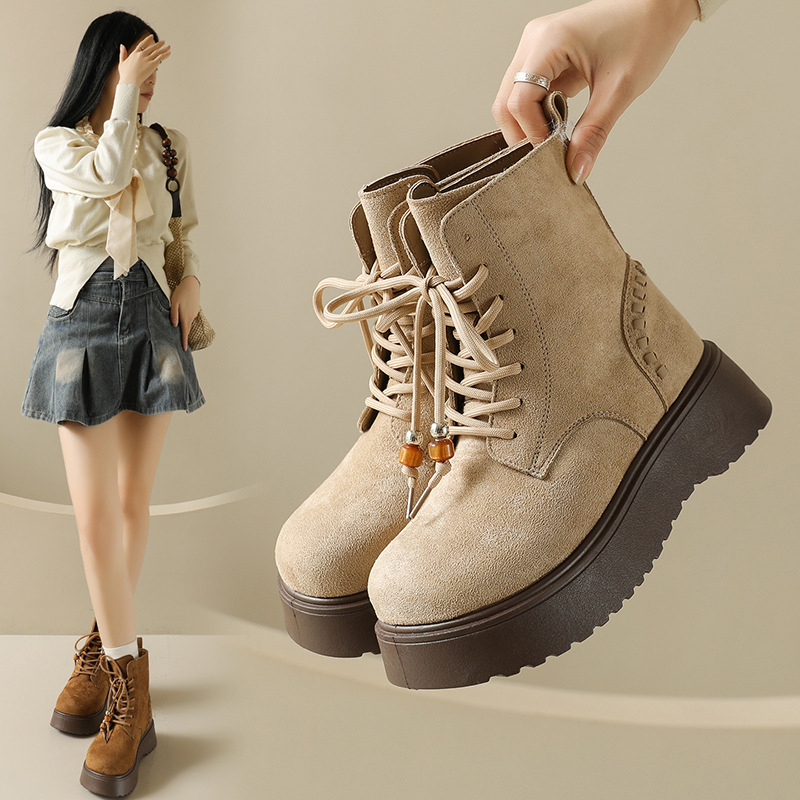 百搭25秋冬平跟瘦长靴中筒马丁皮