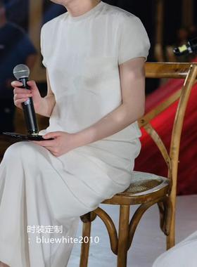 富贵女王 白色真丝小圆领长款连衣裙  立裁桑蚕丝长裙子 度假风