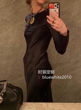 定制   立裁 黑色真丝连衣裙 长款桑蚕丝裙  轻礼服裙