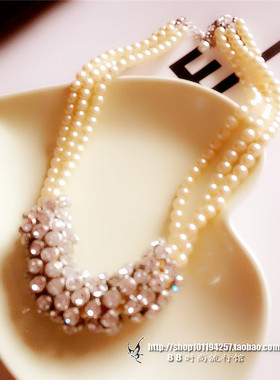 欧美韩国饰品高端奢华大气夜店闪亮满钻珍珠婚礼礼服项链毛衣链女