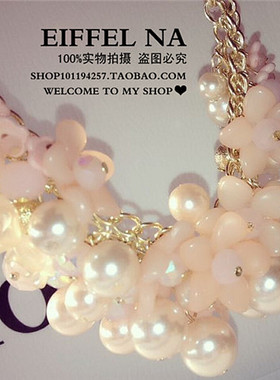 韩国甜美珍珠树脂花朵项链毛衣链