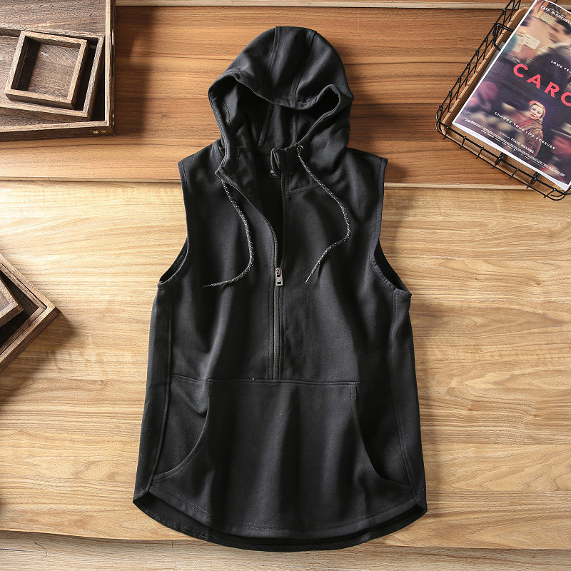 秋季新款小众设计男士半拉链连帽套头马甲坎肩背心无袖帽衫可情侣
