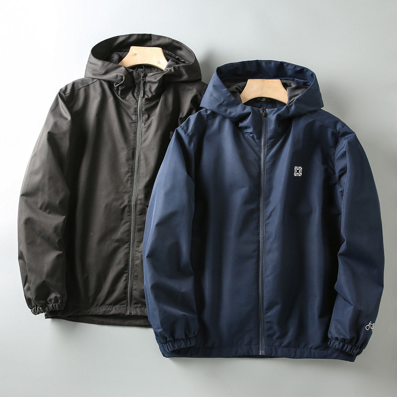 德国订单 防风防水！秋季男士户外运动休闲薄绒连帽宽松夹克外套