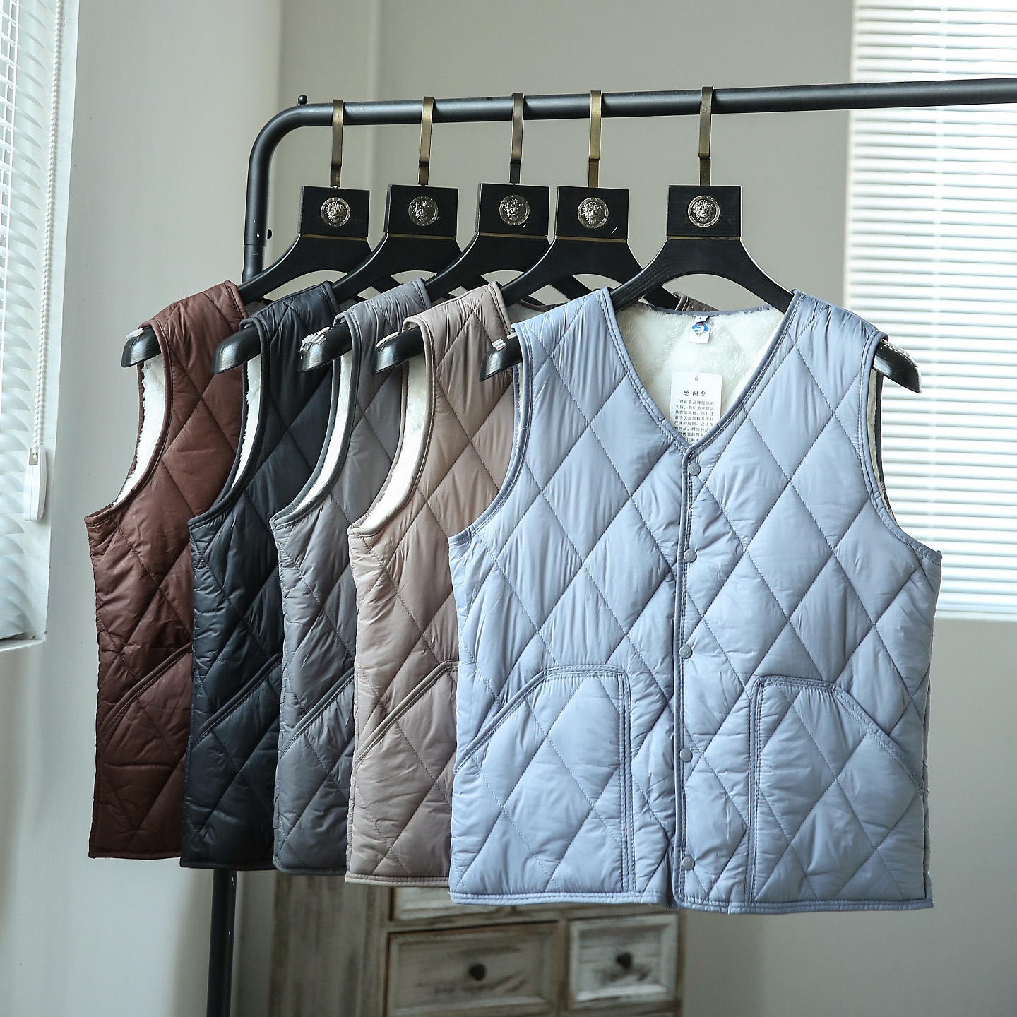 秋冬男士加绒保暖绗缝夹棉马甲