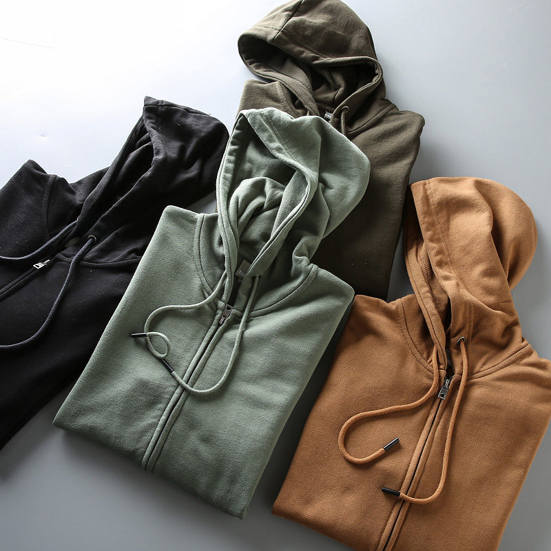 秋季新品 男士运动休闲连帽卫衣简约百搭全棉毛圈拉链开衫外套