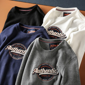 贴布绣圆领套头时尚 春秋新款 纯棉水洗磨毛男士 休闲百搭卫衣打底潮