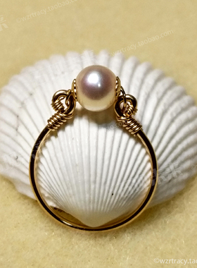 实物拍摄包金闪亮珍珠戒指