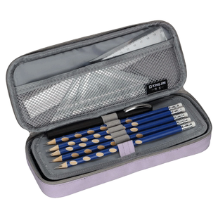 日本King Jim锦宫学生笔盒小学初高中大学年级双层多功能大容量收纳铅笔袋男孩女生用简约帆布网袋文具盒