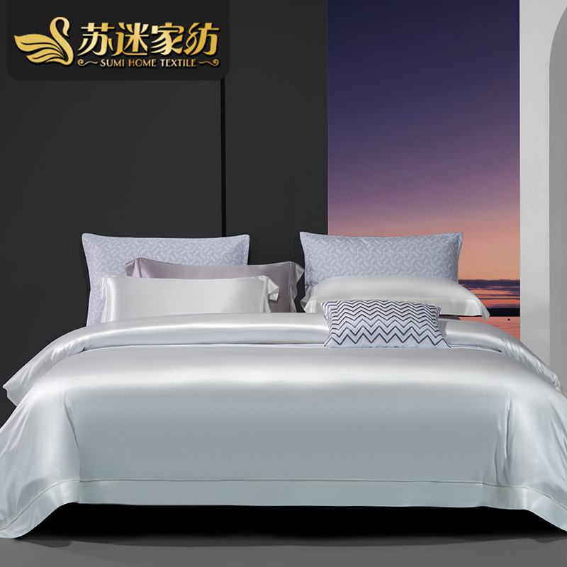 双面32姆米真丝床上用品四件套总统套房100%桑蚕丝纯色重磅套件