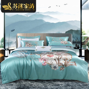 床单床品 100%桑蚕丝真丝四件套床上用品轻奢重磅丝绸被套新中式