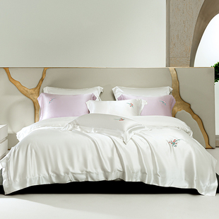 高端重磅28姆真丝四件套新中式 别墅丝绸床品中国风手绣桑蚕丝被套