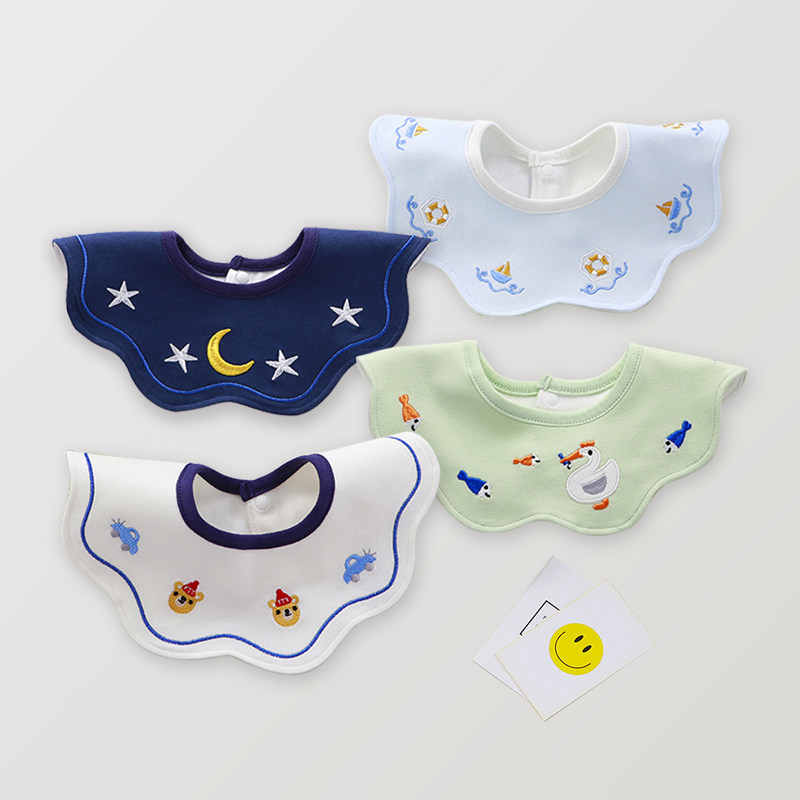 口水巾婴儿秋冬季男宝宝围嘴防水新生儿纯棉围兜女公主花瓣可旋转