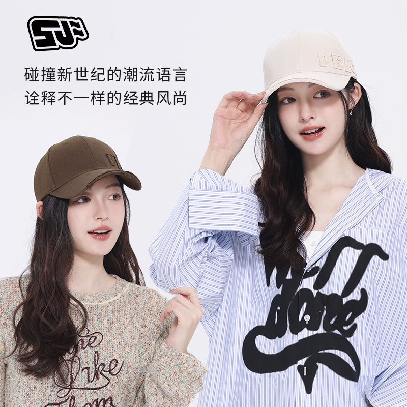 秋冬战损硬顶棒球帽休闲男女同款帽子韩版百搭潮流显脸小遮阳防晒