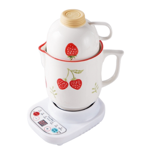 便携式养生杯电炖电热杯草莓陶瓷杯迷你多功能煮粥杯加热牛奶水杯