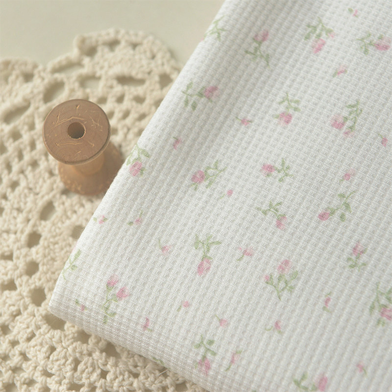 粉色小碎花小小华夫格涤棉布料 上衣连衣裙子童装服装开衫DIY面料,居家布艺,海绵垫/布料/面料/手工diy,淘宝优惠券,粉丝福利购,淘宝优惠卷