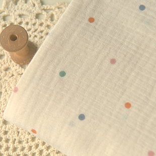 淡米黄彩波点泡泡双层棉纱 春长袍连衣裙睡衣服装包被口水巾面料