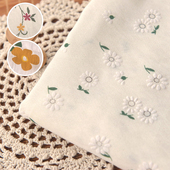 长旗袍制衣服装 连衣裙衬衫 面料 夏季 田园风白底雏菊花簇麻绸布料