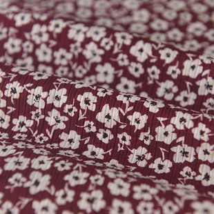 满幅暗枣红白花针织纯棉布料 上衣服装连衣裙长裙旗袍手工DIY面料
