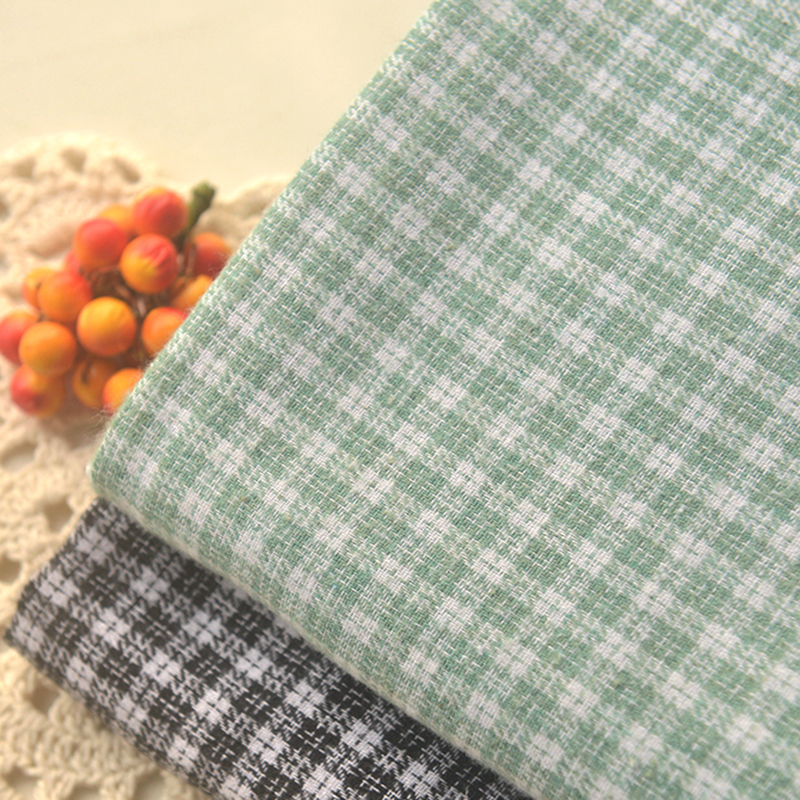 黑绿白田字格磨毛涤棉布