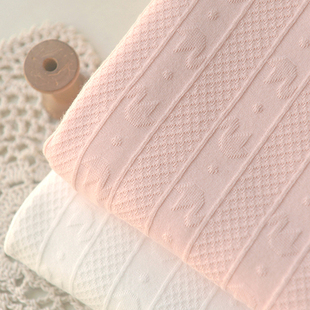 浅橘粉米白天鹅网格条纹针织纯棉布秋冬内裤上衣裙子服装娃衣面料