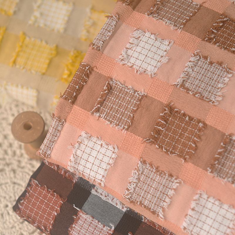 橘红黑碎格子涤棉连衣裙裤子