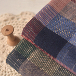 复古风彩线色织格棉麻布料 秋冬连衣裙上衣服装餐桌布沙发巾面料