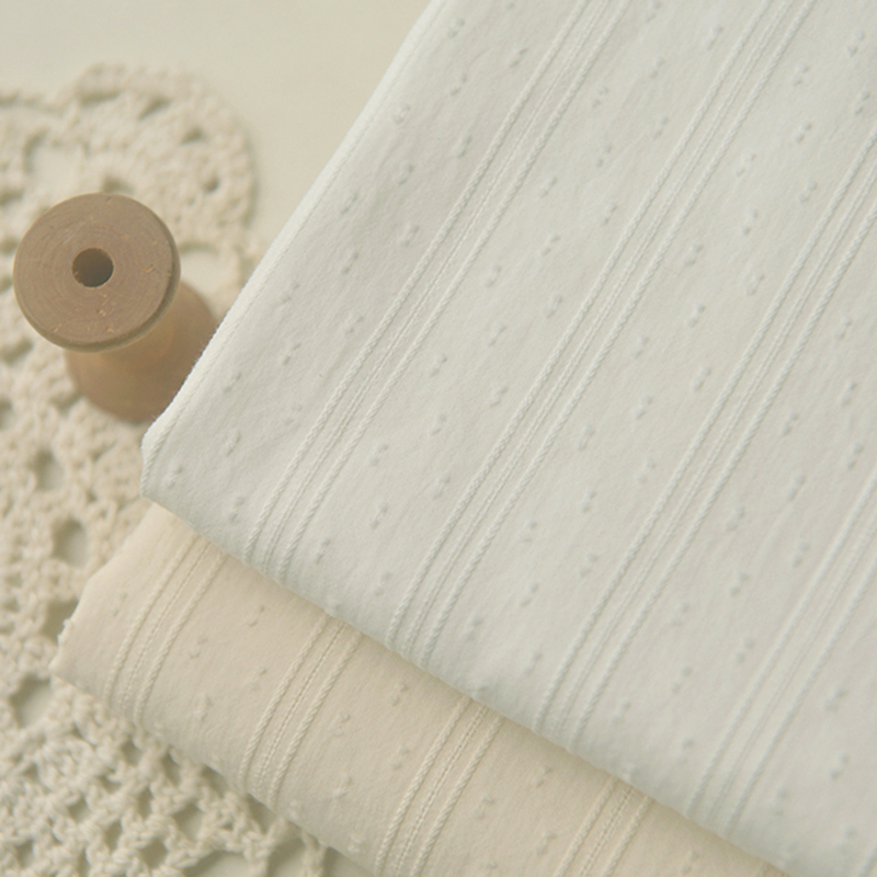 米白淡米黄提花点条纹纯棉布 cos衬衫唯美连衣裙lolita衣服装面料